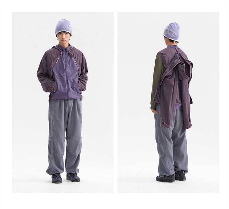 Wasserdichte Outdoor-Wanderjacke für Herren mit abnehmbarer Innenschicht und reflektierendem Design, leichter Sonnenschutz-Hoodie (Lila, Dämmerung, Grau, Sand)_voghion.com