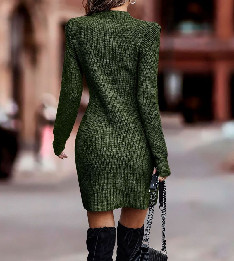 Abito maglione da donna a maniche lunghe con scollo tondo in puro colore_voghion.com