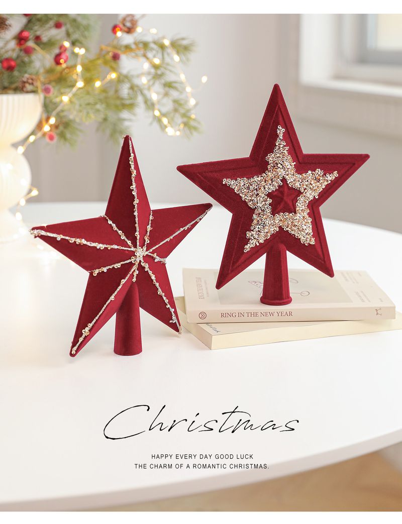 Étoile de Noël élégante à paillettes - Étoile 3D premium à cinq branches avec poudre pailletée adhésive (Rouge A/Rouge B/Champagne)_voghion.com