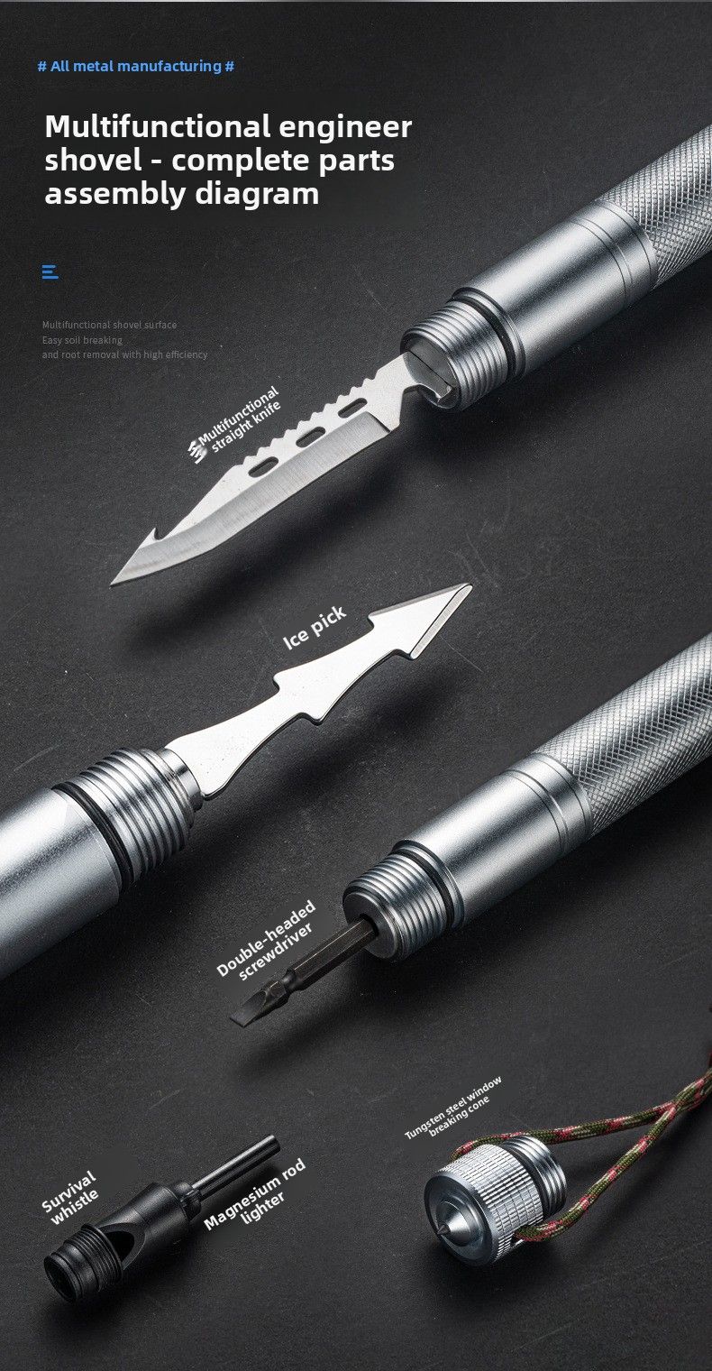 Pala da campeggio portatile per auto, attrezzo da pesca, attrezzo da scavo pieghevole per esterni, in acciaio ad alto tenore di carbonio, militare_voghion.com