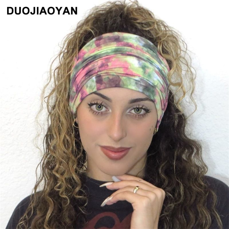 Unisex Knot Headband Color Matching Pattern Printed Sports Headband Fashion Polka Dot Wide Edge Elastic Headband_voghion.com