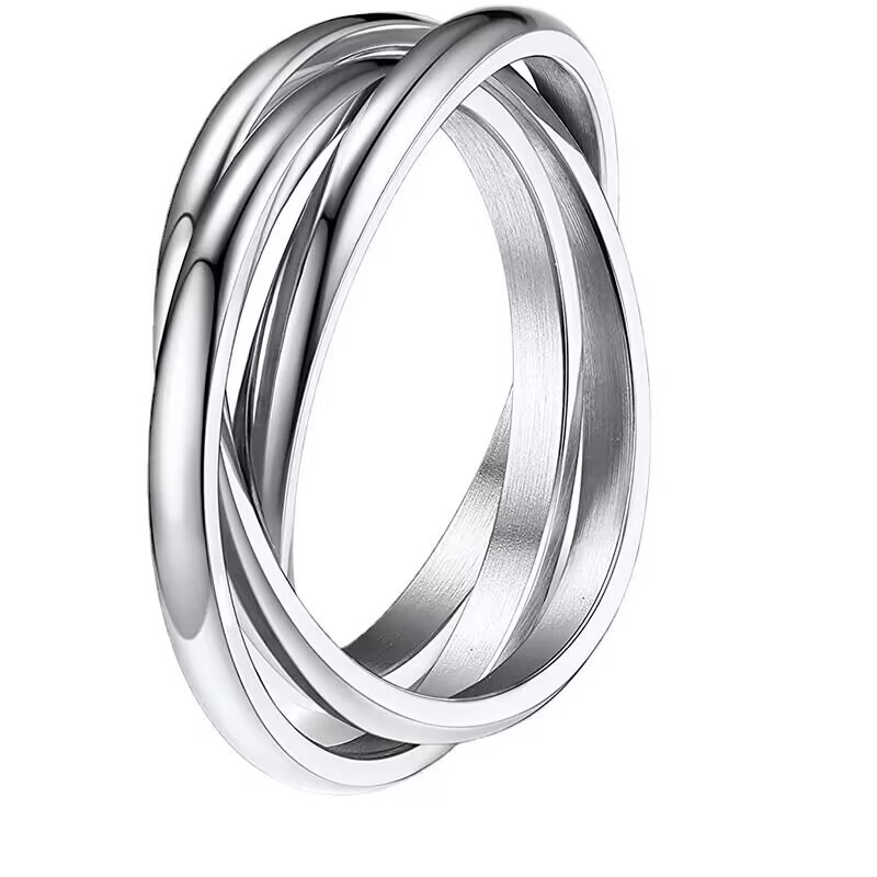Trizyklischer Fidget-Ring, vergoldet, ineinandergreifender, rollender Angstring für Frauen und Männer, Paare, Hochzeit, Schmuck, Geschenk, Größe 5 bis 13_voghion.com