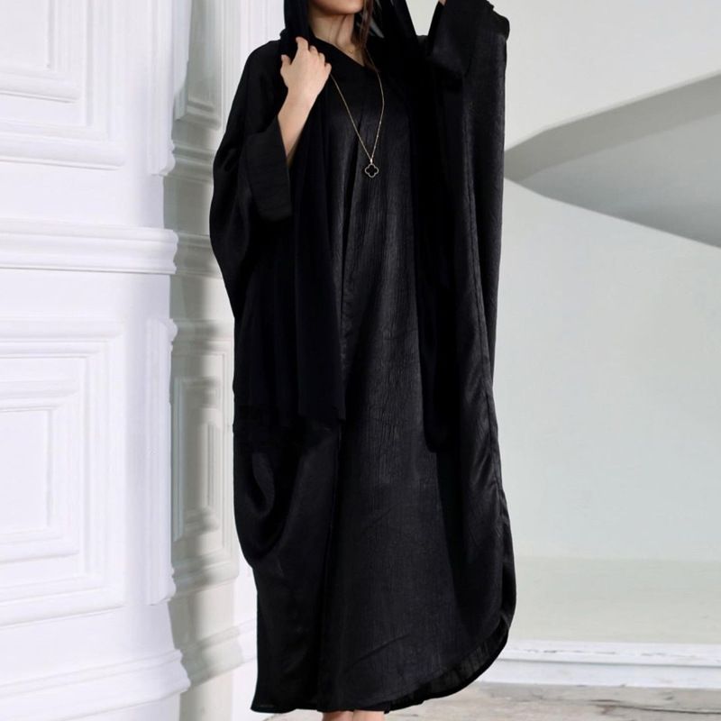 Women's Clothing Elegant Muslim Fashion Long Dress Open Cardigan Gown Polyester Fabric High Temperature Shaping Spring_voghion.com