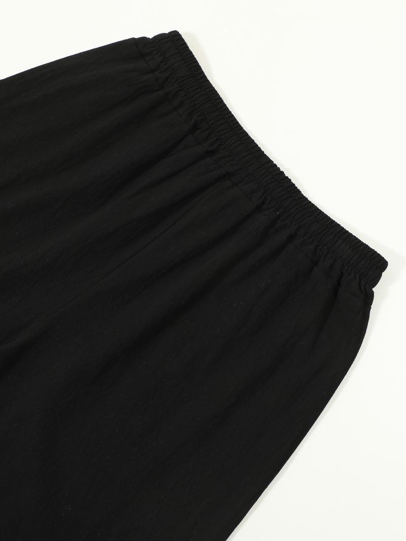 Pantaloncini estivi da uomo in cotone e lino, casual americani, larghi e dritti, con bottoni_voghion.com