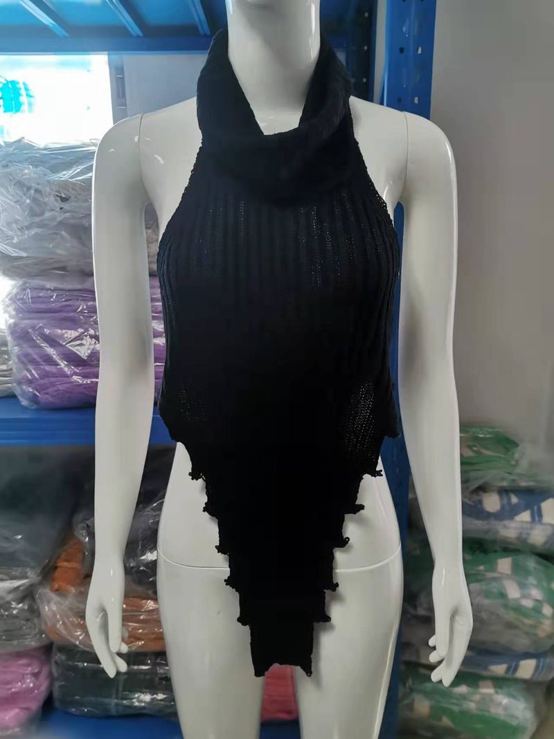 Women's turtleneck irregular sexy halter knitted small vest sweater_voghion.com