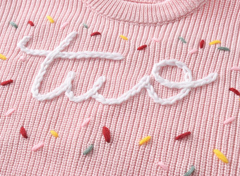 Pull d'hiver en tricot brodé à la main pour bébés et tout-petits – Motif bicolore en coton biologique (66 cm-130 cm, 6 couleurs)_voghion.com