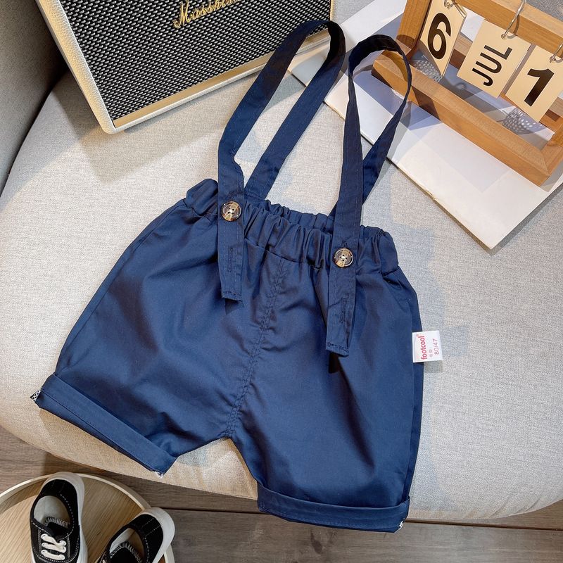 Summer New Strap Shorts for Boys: Polo Collar Checkered Short Sleeve Children's Shirt Two Piece Set_voghion.com