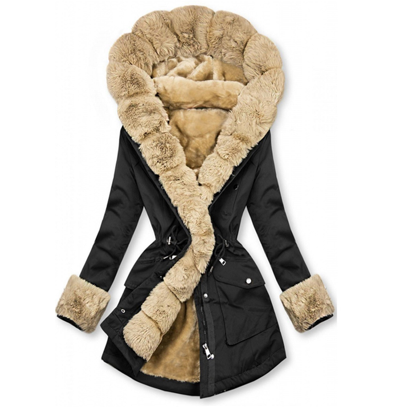 Women's top with fluff collar pocket coat_voghion.com