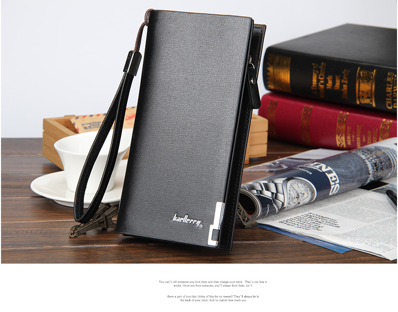 Europe and the United States business trend men's solid color multi-function long section zipper clutch bag card bag wallet_voghion.com