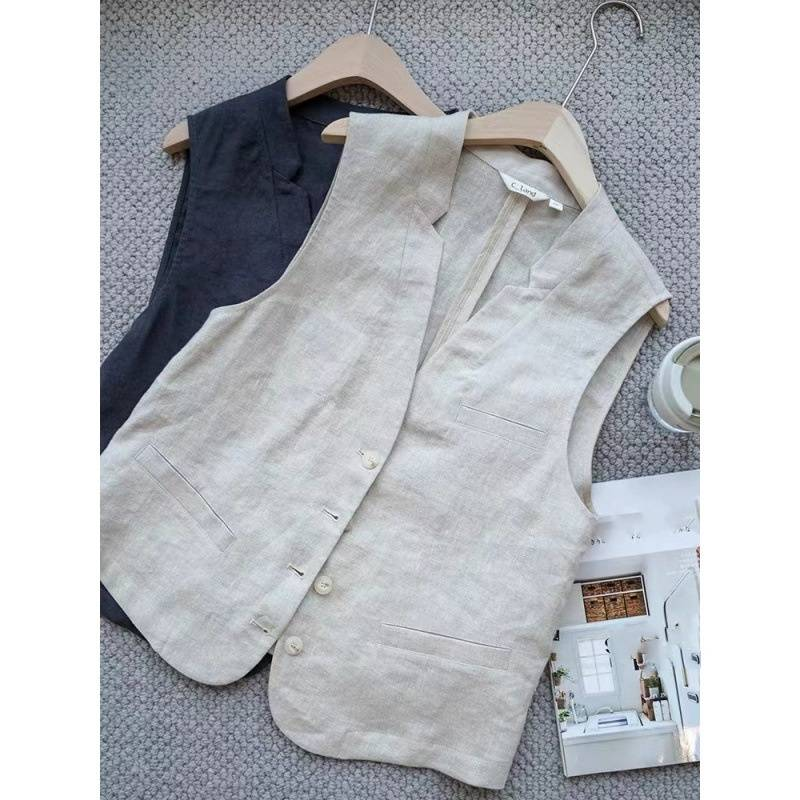 Vêtements Femme en coton et lin ! Superposition sans crainte de l'été chaud, gilet polyvalent et mince_voghion.com