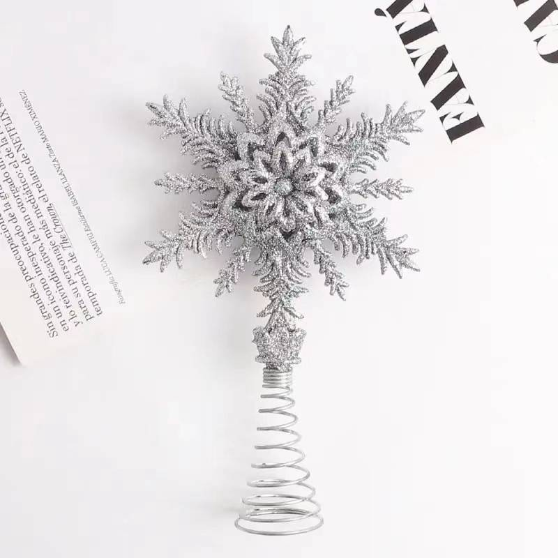1pc Christmas tree top snowflake pendant 3D snowflake tree top decoration sparkling powder frosted surface home store Christmas tree decoration_voghion.com
