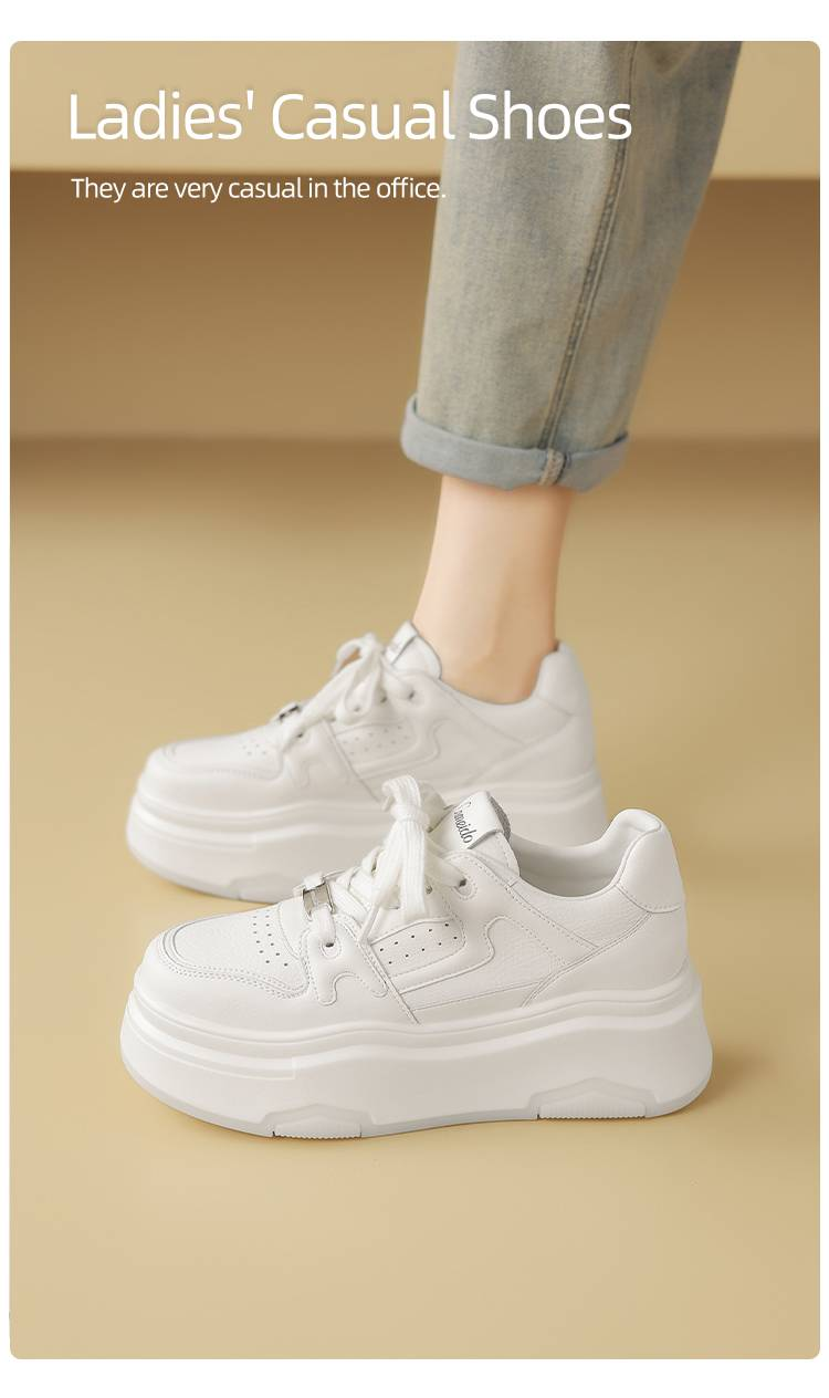 cameido Women's 2025 Spring Thick - Soled White Sneakers, Platform Shoes For Heightening, Versatile Lace - Up Platform Casual Shoes_voghion.com