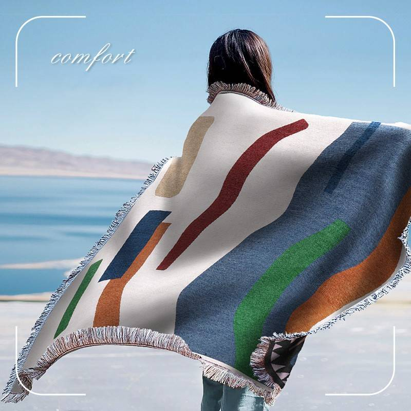 Camping Moisture Proof Picnic Mat Jacquard Tapestry Ins Style Towel Line Multifunctional Sofa Blanket_voghion.com