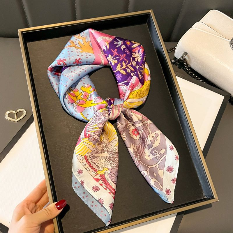Neuer bedruckter 70-Seiden-High-End-Quadrat-Schal für Frühling und Sommer, dünner, vielseitiger Schal, gebundener Haarschal für Damen_voghion.com