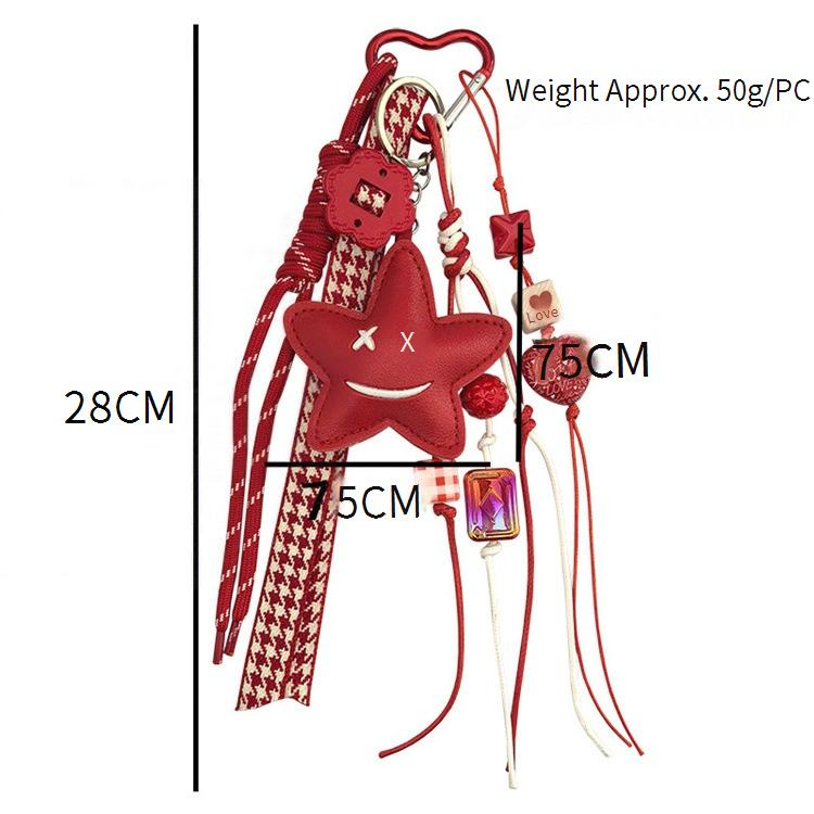 Dopamine Leather Five Pointed Star Smiley Face Hand Woven Rope Bag Key Pendant Creative Extreme Style Pendant_voghion.com