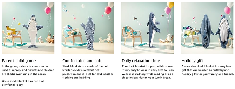 Manta de tiburón YOUEN con capucha para adultos y niños, saco de dormir de tiburón portátil, disfraz de mono suave y acogedor_voghion.com