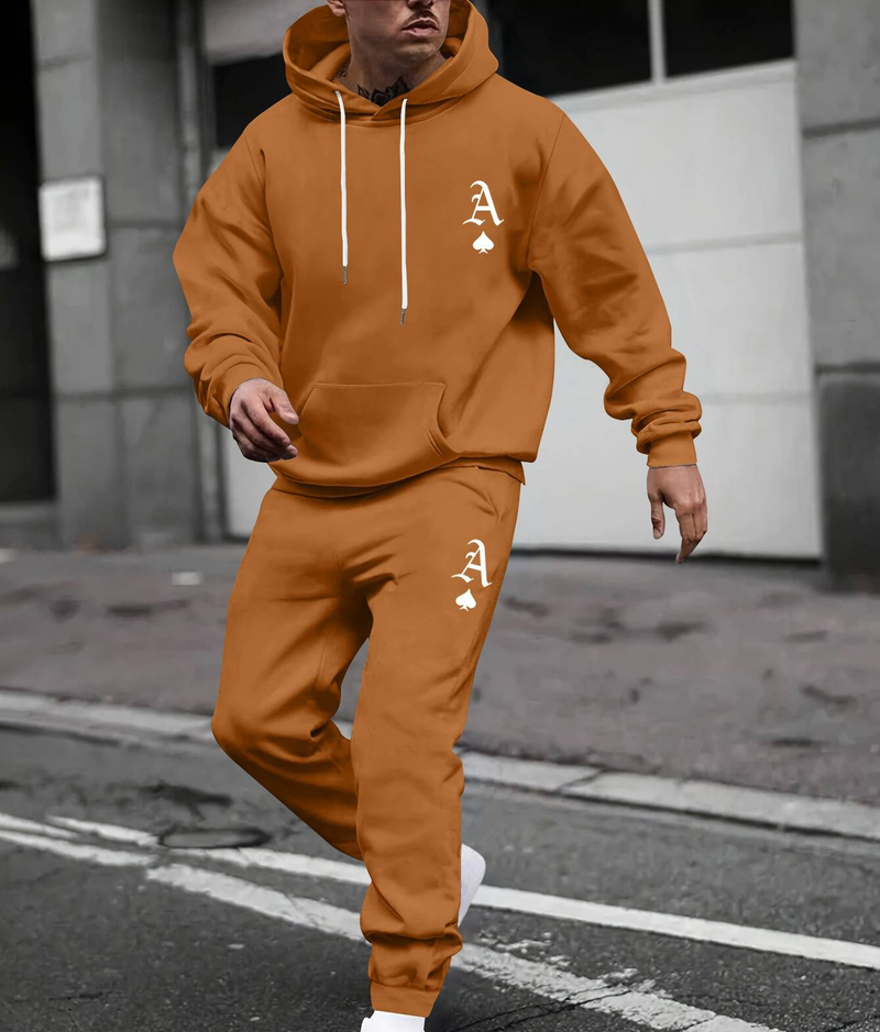 Conjunto de sudadera y jogger estampados para hombre, chándal de invierno cálido con forro polar y chaqueta con cremallera, ropa informal de calle._voghion.com