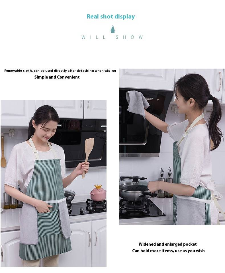 Sleeveless Kitchen Apron – Waterproof, Hand-Wiping Striped Design (Cartoon Print, Adjustable, Lightweight For Cooking & Cleaning)_voghion.com