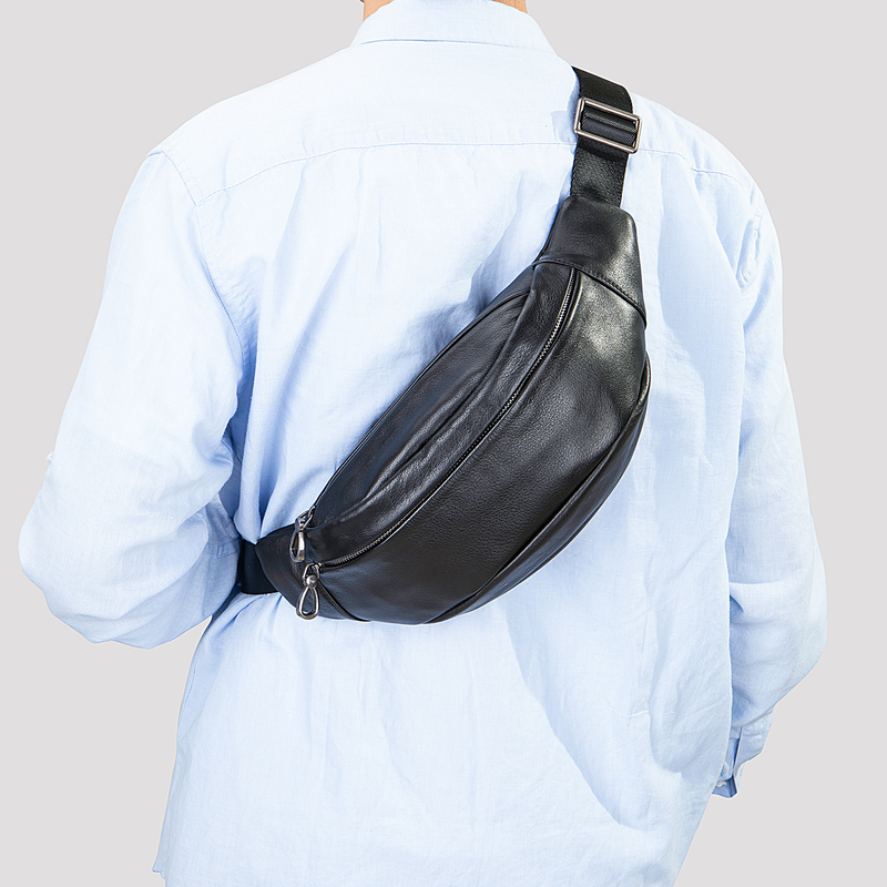 Herren-Hüfttasche aus echtem Leder – trendige Umhängetasche für den täglichen Gebrauch, langlebig und stilvoll, schwarze multifunktionale Brusttasche aus Rindsleder der ersten Schicht_voghion.com
