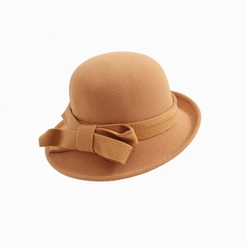 Cappello da donna in lana francese, elegante, vintage, con fiocco riccio, alla moda, con testa grande, in feltro_voghion.com