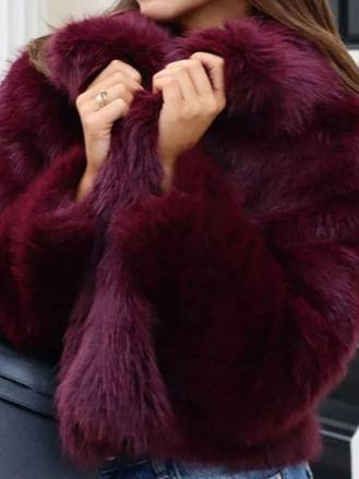 Eleganter burgunderroter Kunstpelzmantel mit Reverskragen – Kurze Winterjacke für Damen, warmes Fleecefutter, stylische Oberbekleidung fürs Büro & die Freizeit_voghion.com