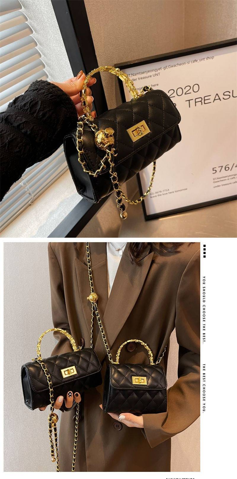 Bolsa tiracolo feminina elegante acolchoada com fecho de cadeado - Bolsa tote pequena e grande estilosa para uso casual e viagens, disponível em preto, marrom e bege_voghion.com