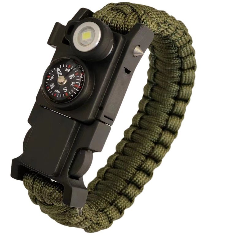 Pulsera de cuerda para sombrilla, suministros para salvar vidas al aire libre, cuchillo multifunción, pulsera para ventana rota, luz LED, pulsera SOS de supervivencia al aire libre_voghion.com