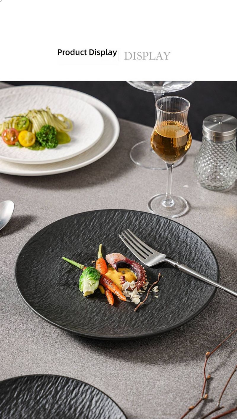 Vintage-Inspired Ceramic Dinner Plates – Microwave Safe Stoneware With Subtle Marble Texture (8"/10"/12" Round, White & Black Options)_voghion.com