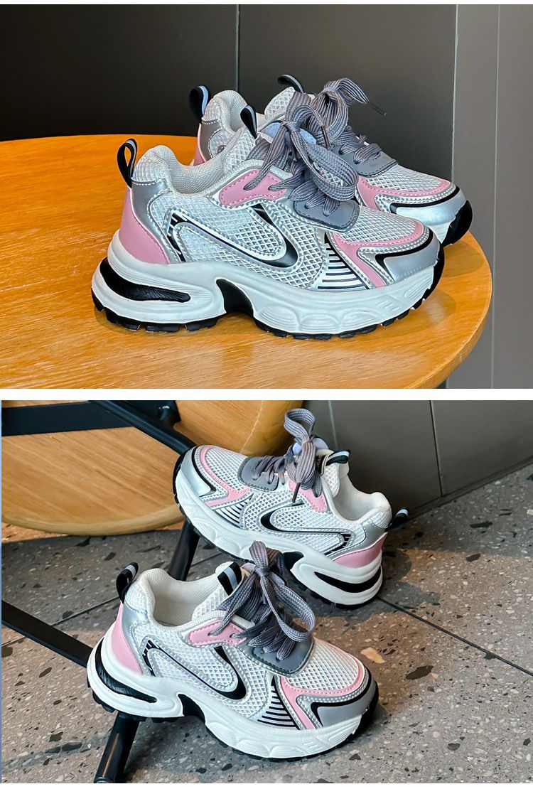 Girls' 2024 Spring/Summer New Children's Soft Sole Lightweight Dad Boys' Mesh Breathable Sports Shoes_voghion.com