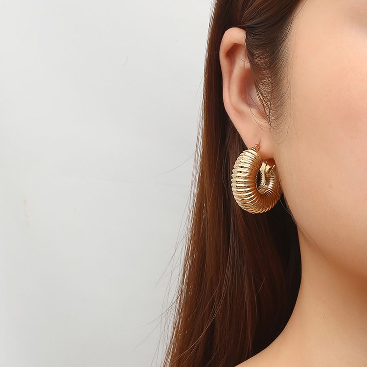 Orecchini cavi in acciaio inossidabile con filetto dorato, alla moda europea e americana, alla moda, da donna, stile retrò_voghion.com