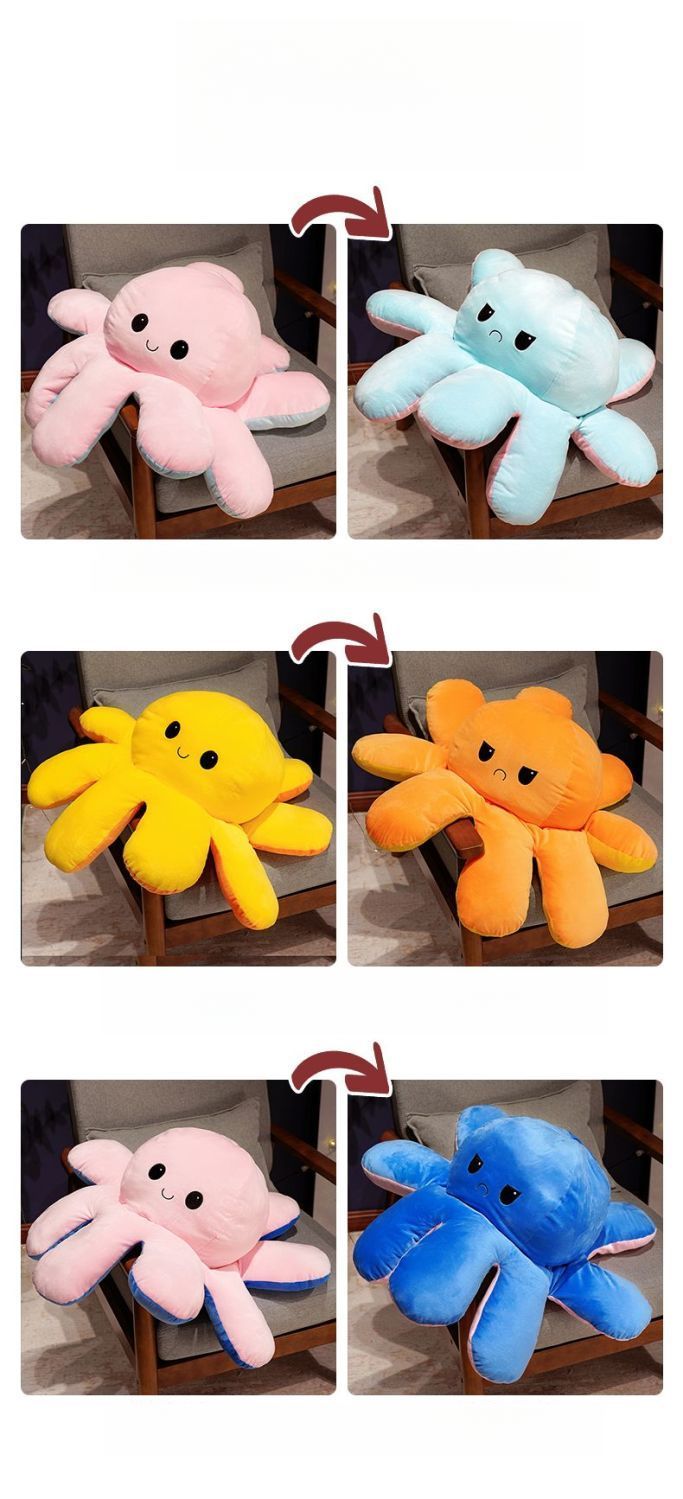 Face-Changing Plush Pillow Toy Reversible Fabric Doll Giant Double-Sided Octopus_voghion.com
