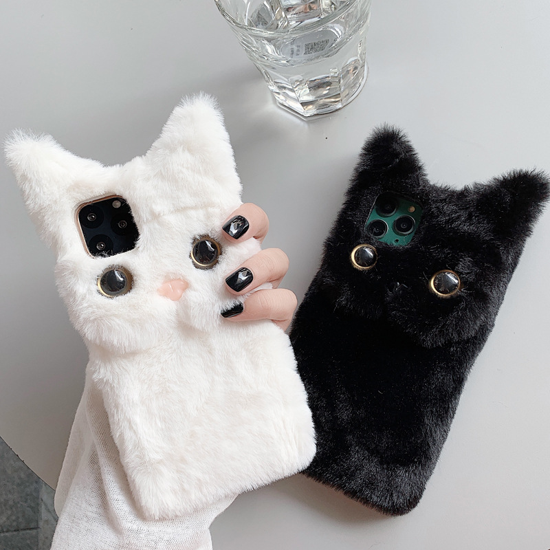 Three-dimensional plush cat 12/11pro Apple XSmax mobile phone case suitable for iphone7/8plus cute 13 soft_voghion.com