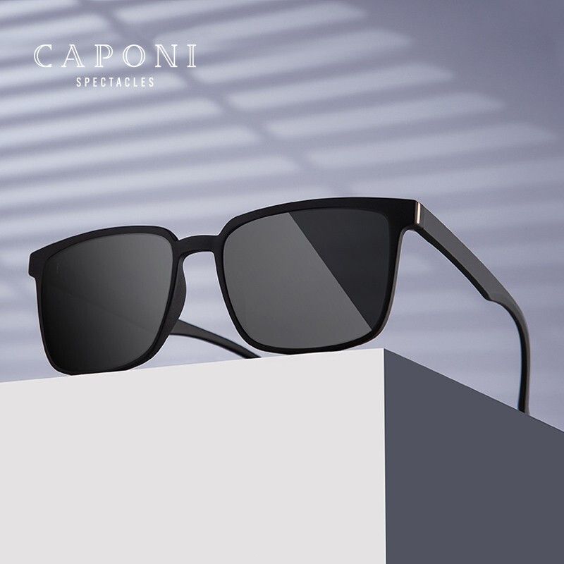 Moda CAPONI Occhiali da sole da uomo polarizzati Design classico Occhiali da sole Proteggono gli occhi Tonalità nere per occhiali da sole da guida per esterni maschili_voghion.com