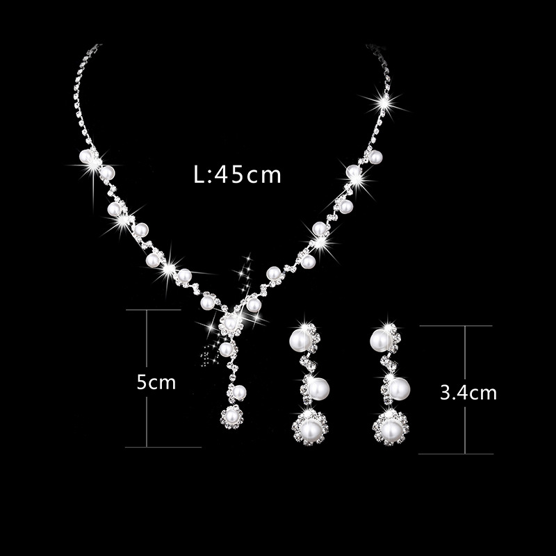 Sunflower Bridal Jewelry Set - Rhinestone & Pearl Necklace, Earrings, Bracelet For Wedding_voghion.com
