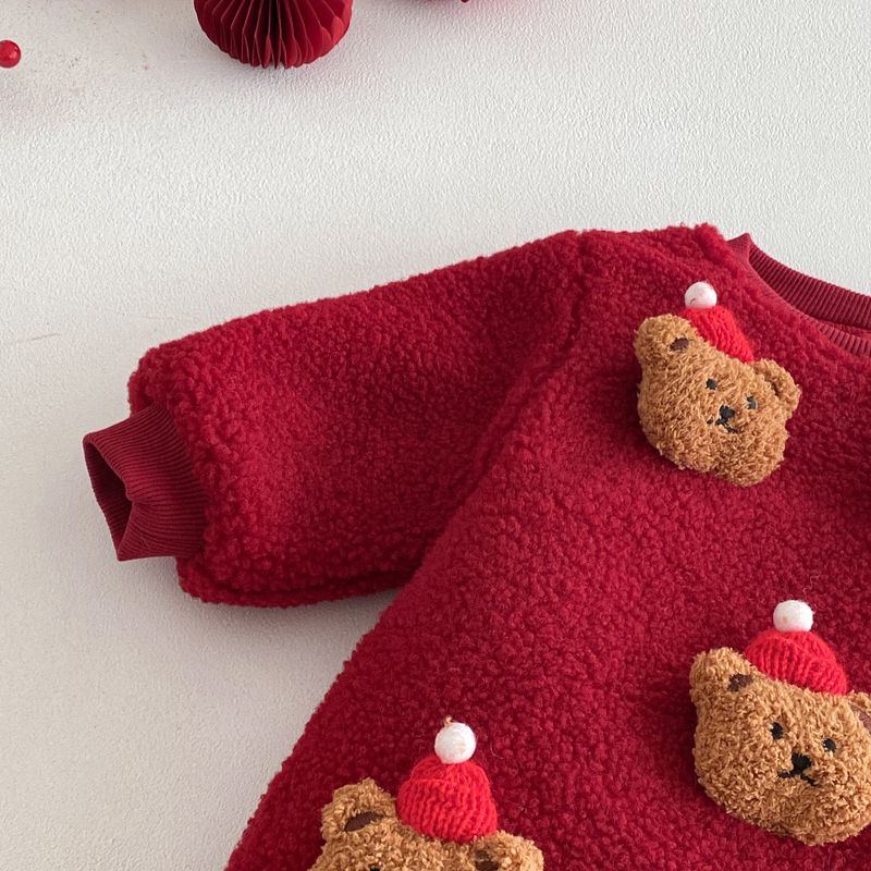 Alyce-xiyue1baobao Tenue rouge du Nouvel An, combinaison matelassée ours de Noël pour bébé, vêtements tendance pour nouveau-né_voghion.com