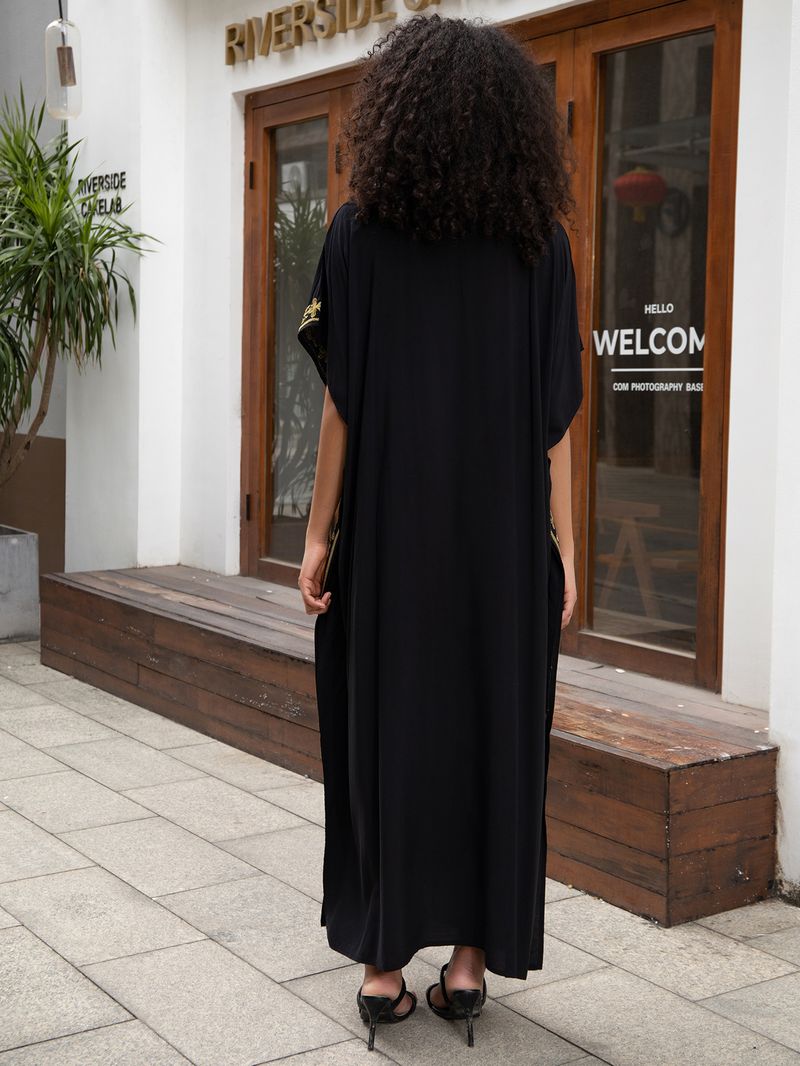 Damenbekleidung Baumwolle Stickerei Urlaub Lose Große Größe Kleid Strand Lange Robe Bikini Cover Up_voghion.com