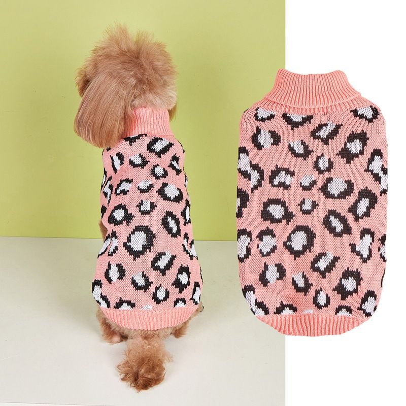 Halloween Pet Sweater Gray Khaki Leopard Print Dog Clothes Teddy French Bulldog Autumn Winter Hot Sale_voghion.com