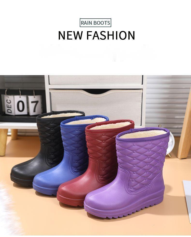 Stivali da pioggia caldi in EVA impermeabili e in pile da donna per bucato, lavaggio auto, scarpe igieniche da cucina, lavoro, antigelo,_voghion.com