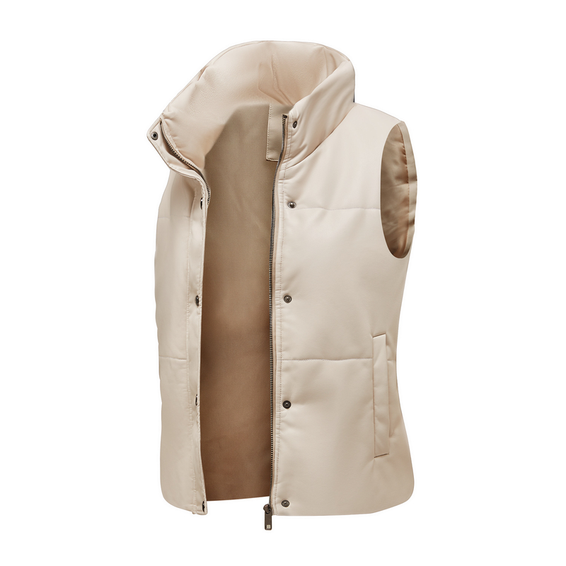 Gilet in pelle da donna per giacca imbottita con cerniera in cotone con clip senza maniche_voghion.com