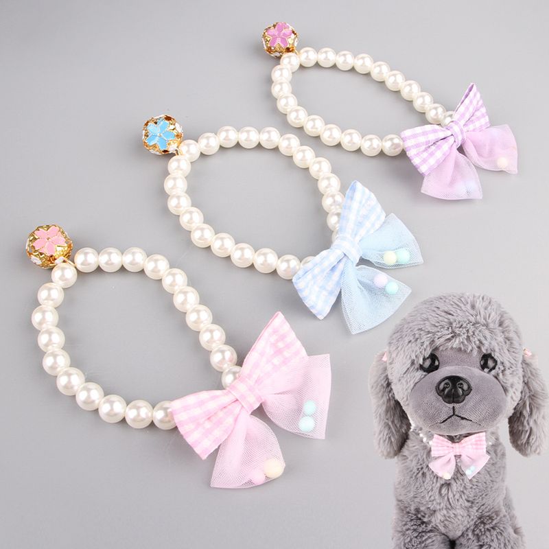 Collar de perlas para mascotas, collar elástico con lazo, joyería para gatos, osito de peluche, banda para el cuello para perros pequeños y medianos_voghion.com