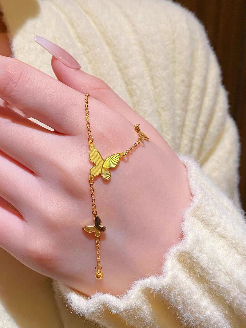 Golden That Does Not Fade, Female Niche High-end Feeling, Titanium Steel Lock Bone Chain, Butterfly Tassel Necklace_voghion.com