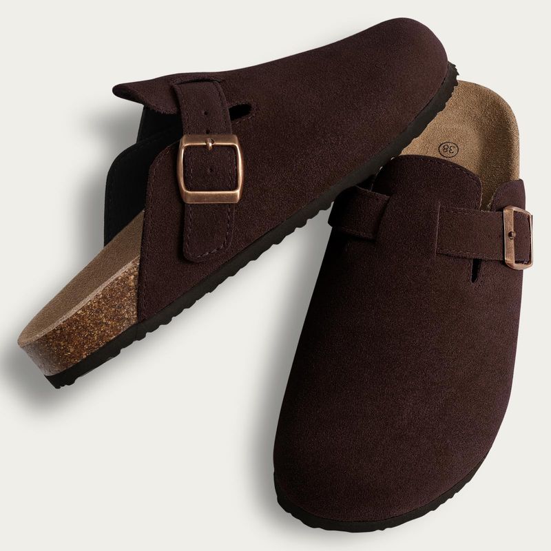 Zuecos de ante para mujer y hombre, sandalias con plantilla de corcho y soporte para el arco, antideslizantes, para playa y exteriores._voghion.com