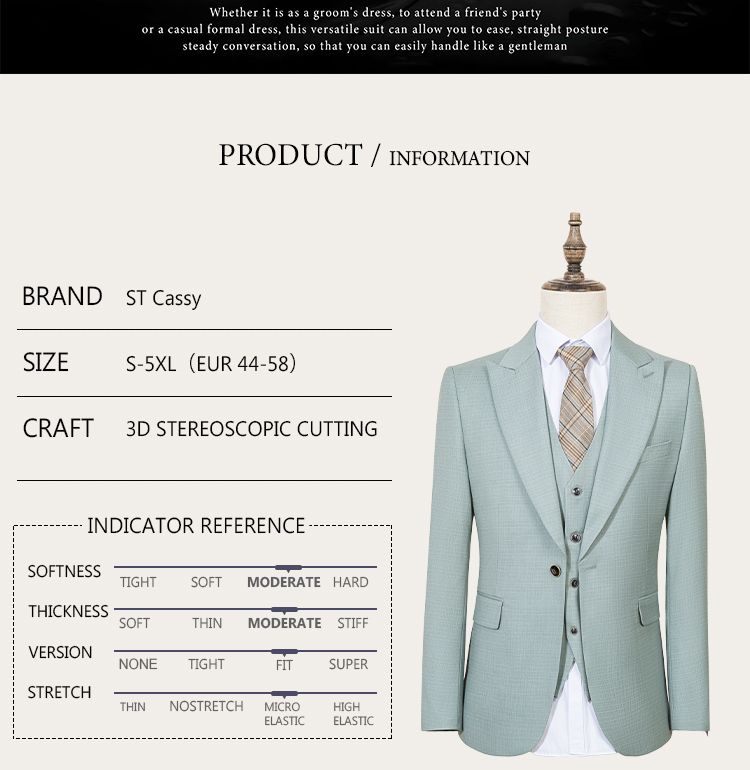 ST Cassy High Quality Men's Suit Summer Thin Green Slim Fit Formal Business Office Men's Suits(jacket+Vest+Pants)_voghion.com