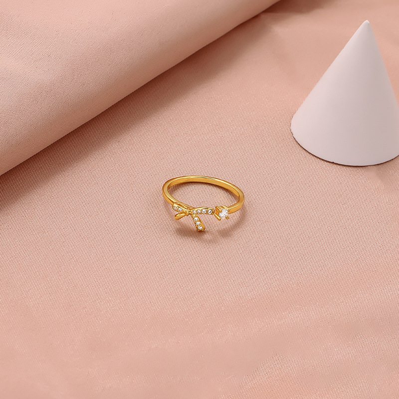 Sterling Sier VENUS Fashion Inlaid Ζιργκόν Κοίλο φιόγκο δαχτυλίδι με κόμπο γυναικείο Σετ δώρο με γεωμετρικό δαχτυλίδι κοσμήματα_voghion.com
