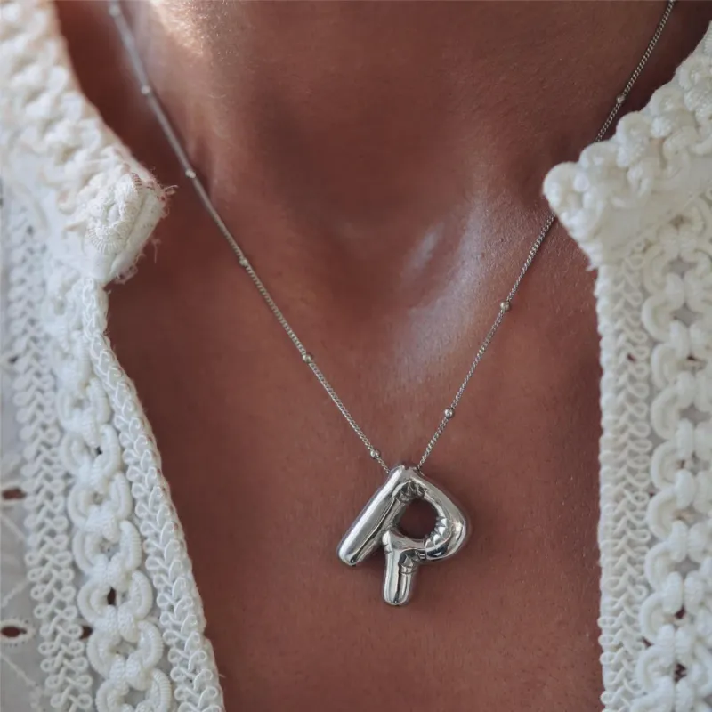 Hot sales Women's balloon lightweight 3D stainless steel initial necklace, jewelry, letter pendant_voghion.com