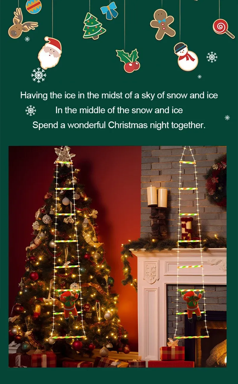 Luci a corda con scala di Babbo Natale da 1/3 m, USB, 8 modalità, lampada a LED, decorazione natalizia per giardino, albero di Natale, regalo di Capodanno_voghion.com