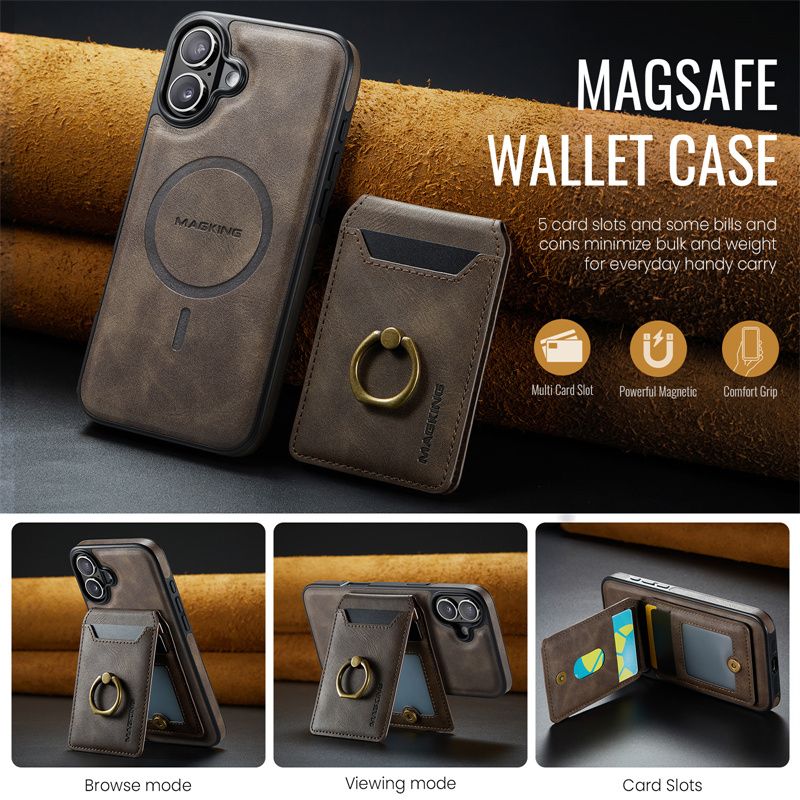 Custodia magnetica 2 in 1 in pelle con portafoglio staccabile per iPhone 16E 16 Plus 15 Pro Max 14 13 12 Wireless_voghion.com