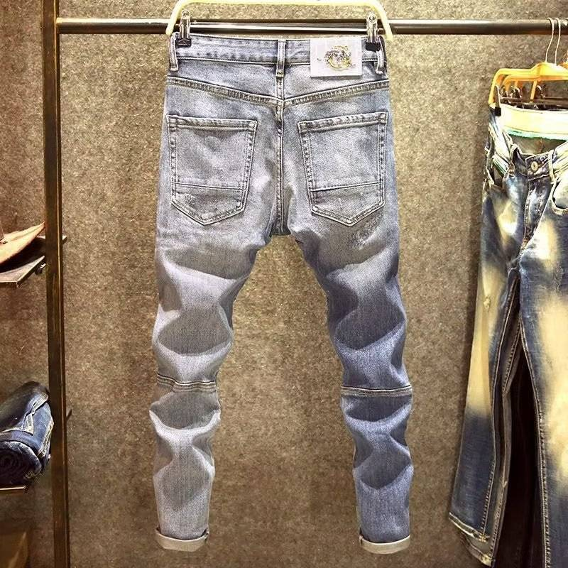 Herren Jeans Modemarke Retro Blau Slim Pants Trend Koreanische Version aller abgenutzten Patch Pants Männer machen alte Hosen Uhero_voghion.com