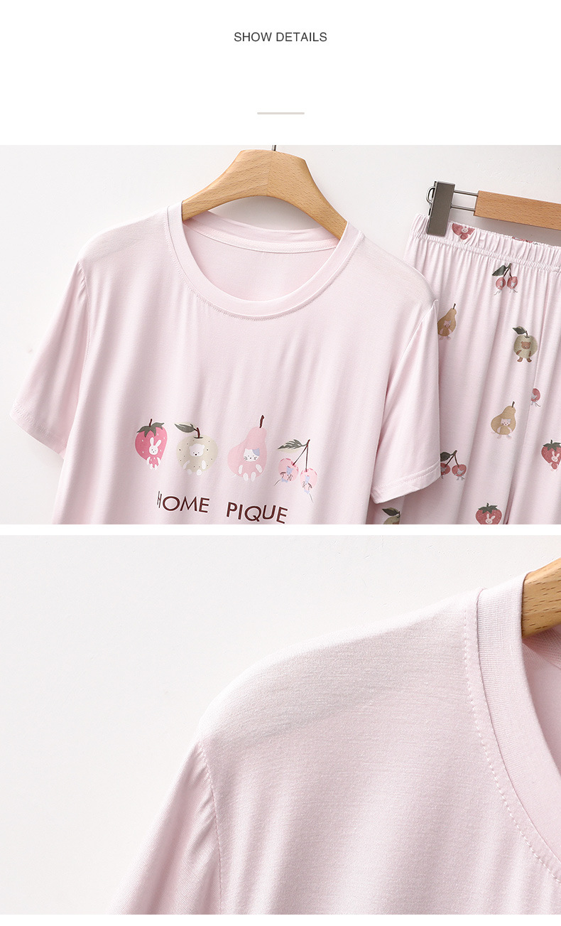 Vêtements pour femmes pyjamas nouveau Modal doux mignon décontracté col rond manches courtes pantalons longs maison vêtements ensemble femmes_voghion.com