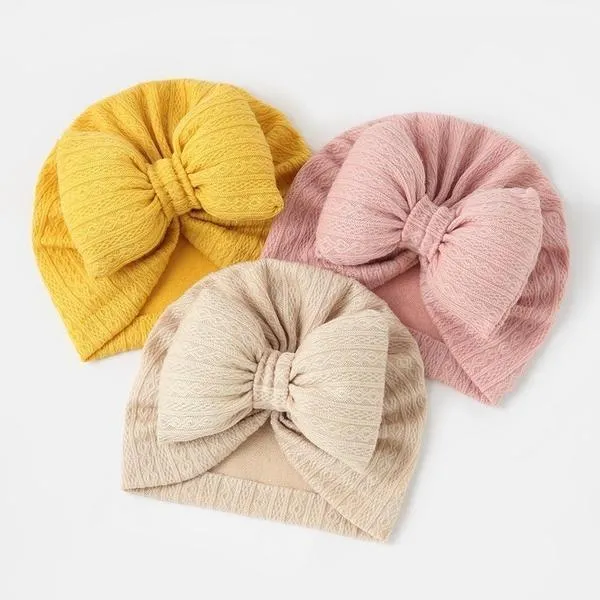Europe And The United States New Baby Knitted Cotton Big Bow Children's Pullover Hat Boat Hat Baby Headscarf Hat_voghion.com